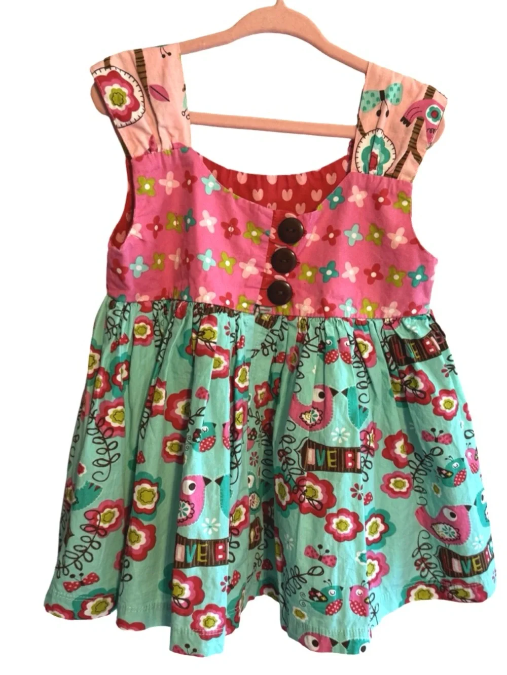 Jug the Pug Girls Floral Bird Tank Top Size 4T Pink Blue Button Back Tunic Top